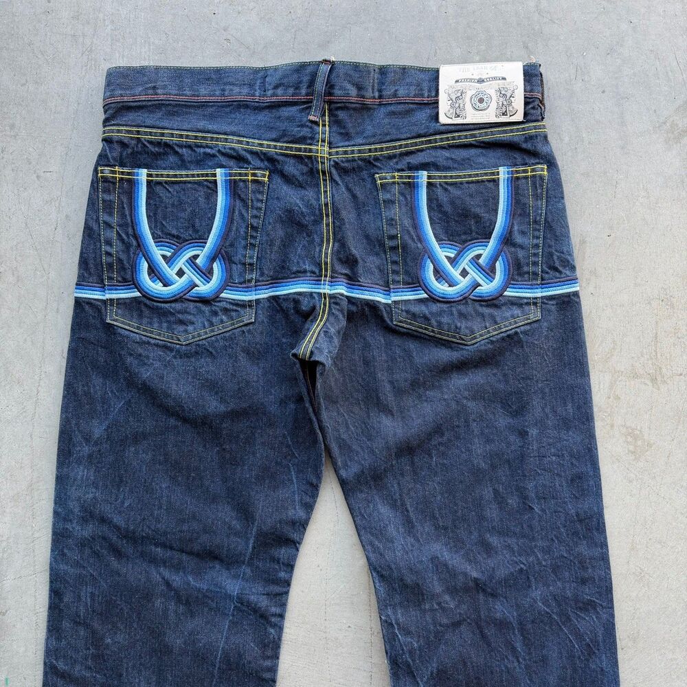 The Year Of Jeans Mens 42 x 32 Raw Denim Japan Selvedge Button Fly Embroidered